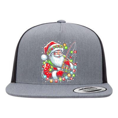 Funny Santa Fishing Merry Fishmas Christmas Fisherman Dad Flat Bill Trucker Hat