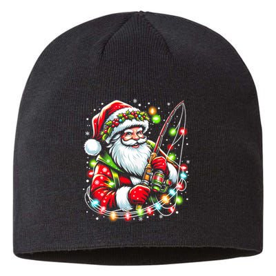 Funny Santa Fishing Merry Fishmas Christmas Fisherman Dad Sustainable Beanie