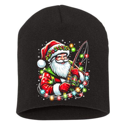 Funny Santa Fishing Merry Fishmas Christmas Fisherman Dad Short Acrylic Beanie