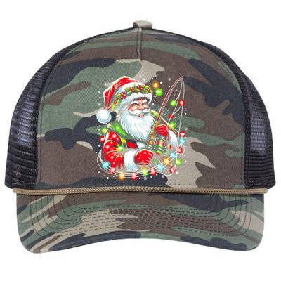 Funny Santa Fishing Merry Fishmas Christmas Fisherman Dad Retro Rope Trucker Hat Cap