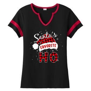 Funny Santa's Favorite Ho Christmas Plaid Buffalo Pajama Cool Gift Ladies Halftime Notch Neck Tee