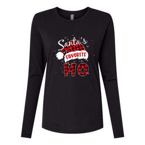 Funny Santa's Favorite Ho Christmas Plaid Buffalo Pajama Cool Gift Womens Cotton Relaxed Long Sleeve T-Shirt