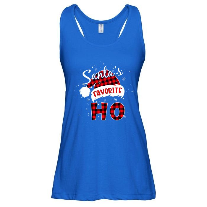 Funny Santa's Favorite Ho Christmas Plaid Buffalo Pajama Cool Gift Ladies Essential Flowy Tank