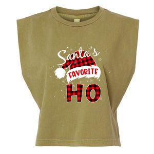 Funny Santa's Favorite Ho Christmas Plaid Buffalo Pajama Cool Gift Garment-Dyed Women's Muscle Tee