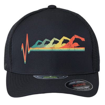 Funny Swimming Gift Swimmer Heartbeat Retro Gift Flexfit Unipanel Trucker Cap