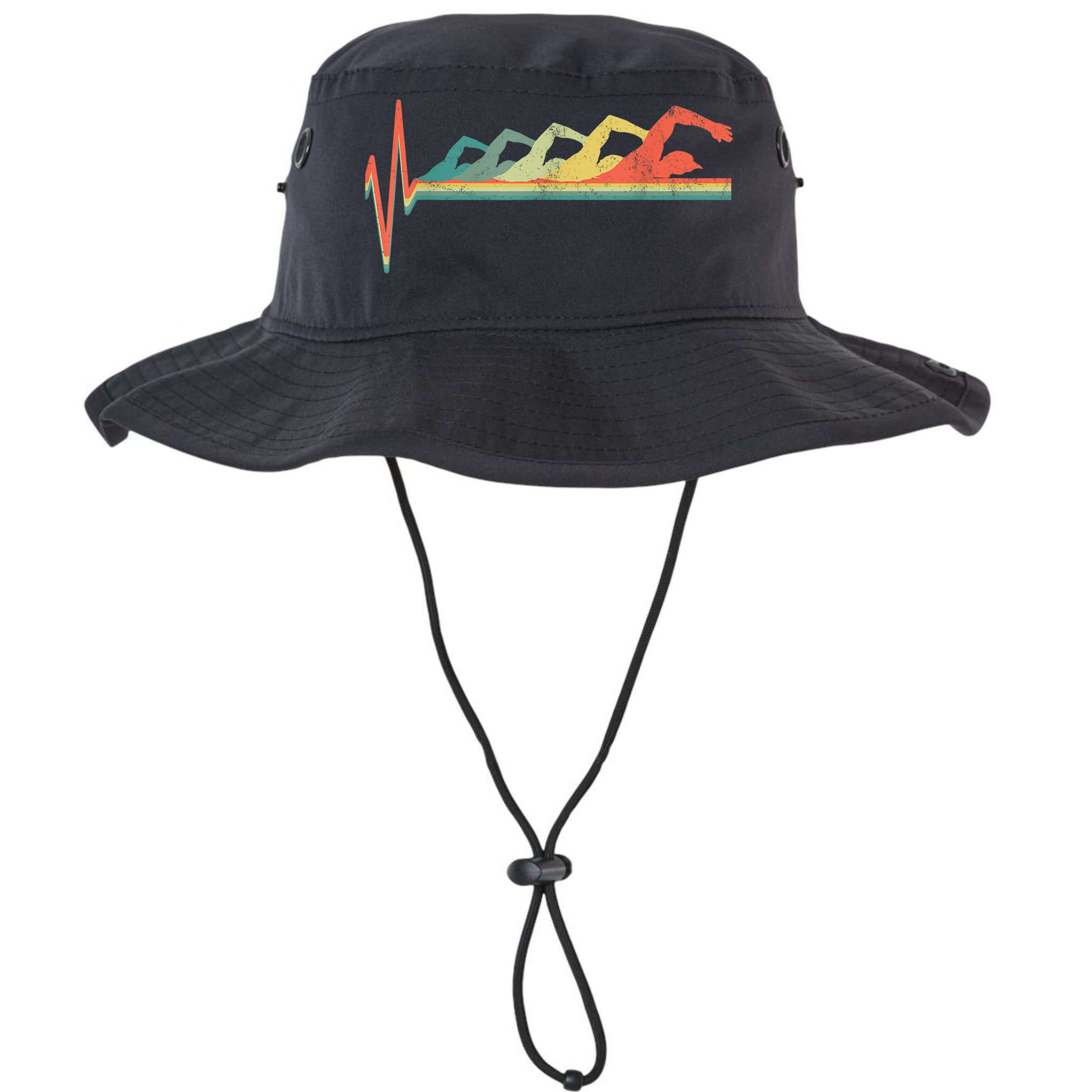 Funny Swimming Gift Swimmer Heartbeat Retro Gift Bucket Hat