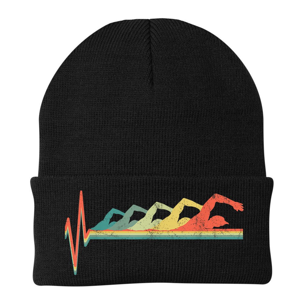 Funny Swimming Gift Swimmer Heartbeat Retro Gift Beanie