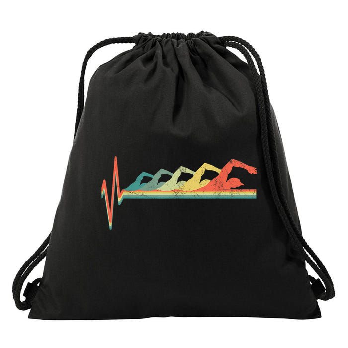 Funny Swimming Gift Swimmer Heartbeat Retro Gift Drawstring Bag