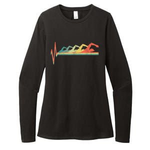 Funny Swimming Gift Swimmer Heartbeat Retro Gift Womens CVC Long Sleeve Shirt