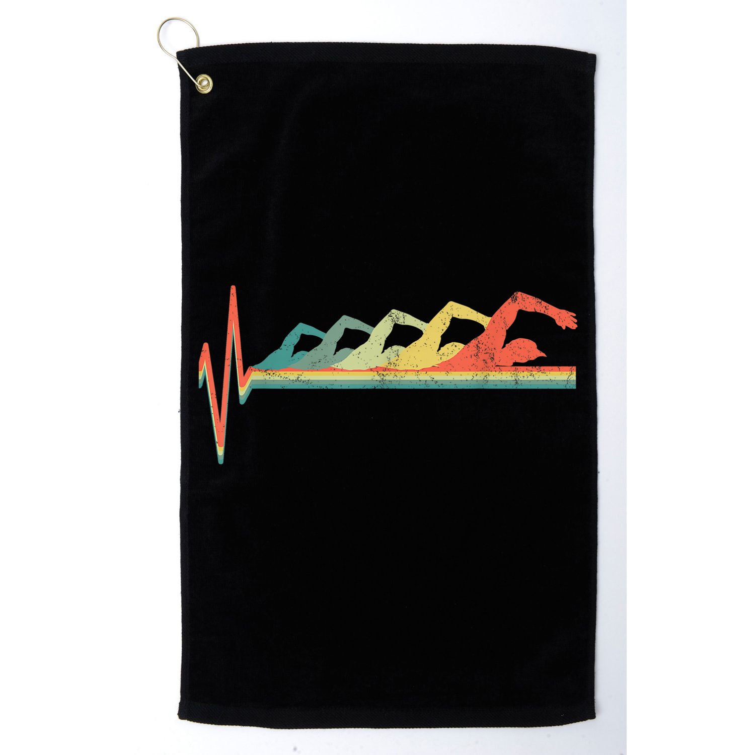 Funny Swimming Gift Swimmer Heartbeat Retro Gift Golf Towel