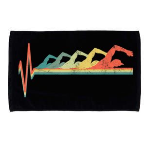 Funny Swimming Gift Swimmer Heartbeat Retro Gift Microfiber Hand Towel