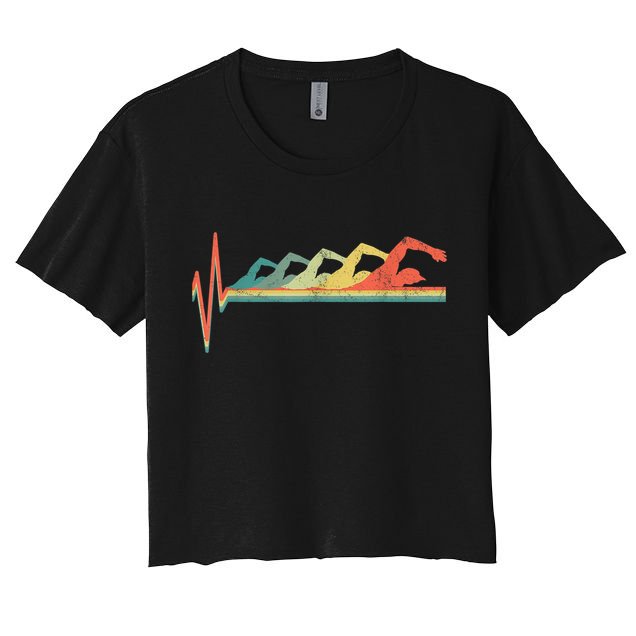 Funny Swimming Gift Swimmer Heartbeat Retro Gift Crop Top