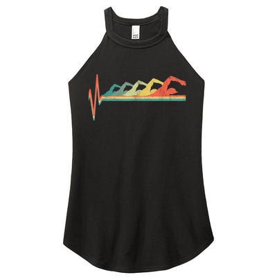 Funny Swimming Gift Swimmer Heartbeat Retro Gift Women's Perfect Tri Rocker Tank