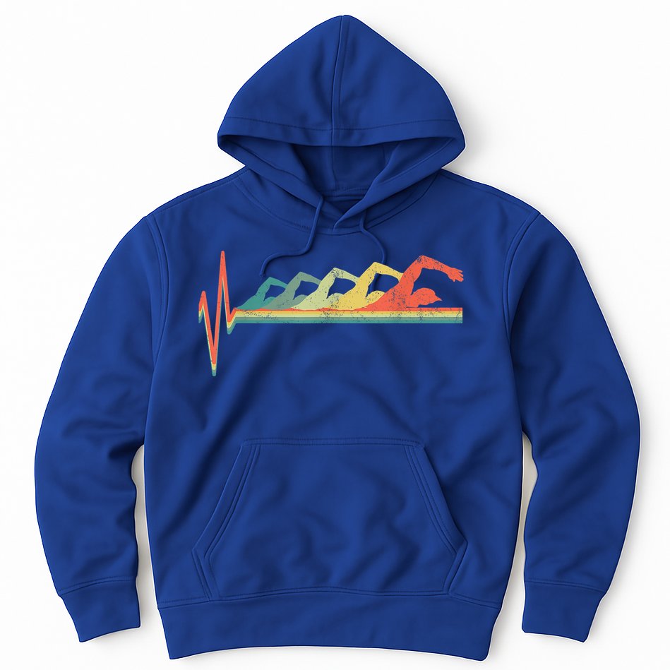 Funny Swimming Gift Swimmer Heartbeat Retro Gift Hoodie