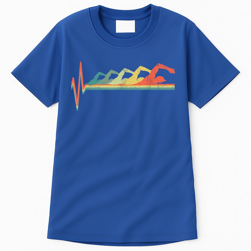 Funny Swimming Gift Swimmer Heartbeat Retro Gift Tall T-Shirt