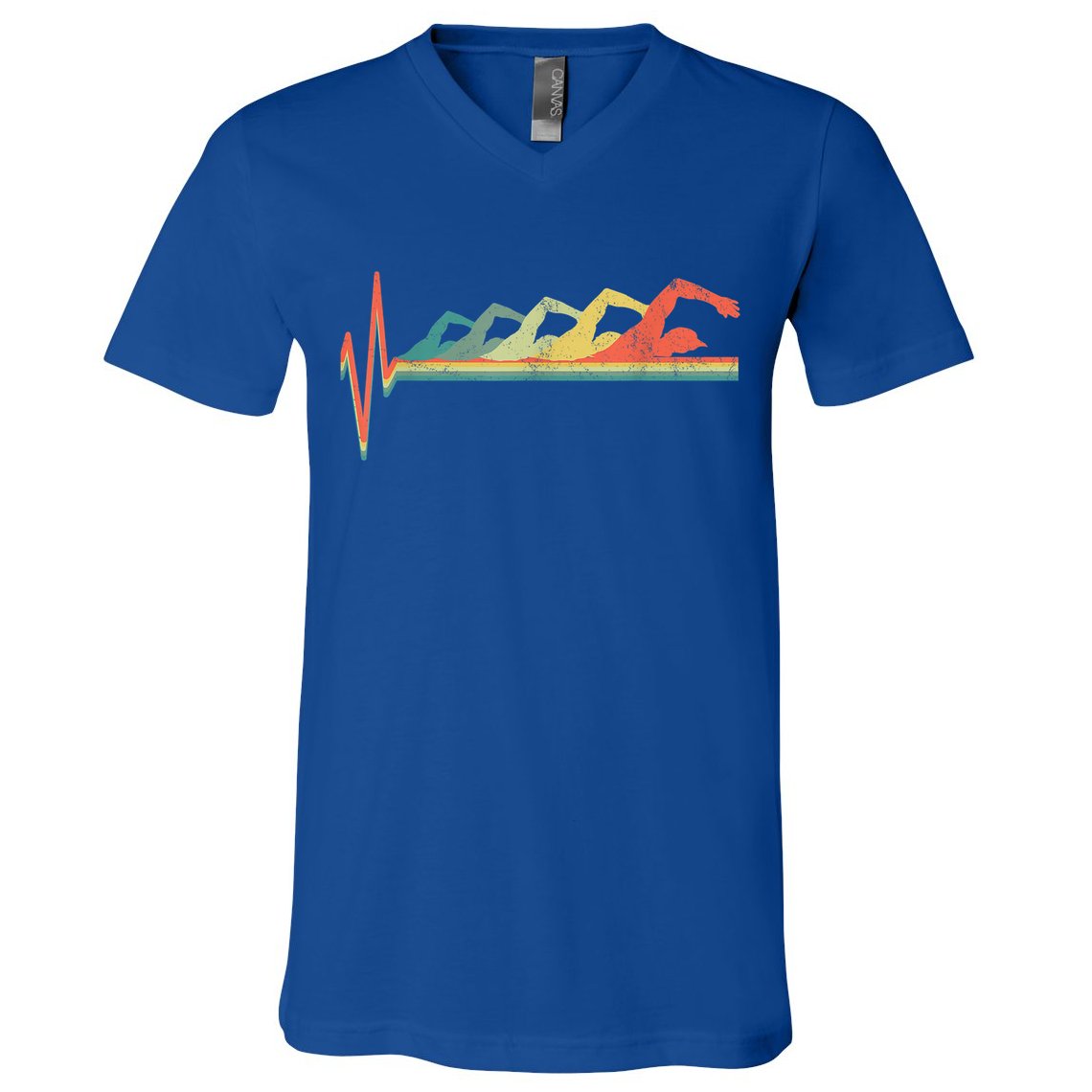 Funny Swimming Gift Swimmer Heartbeat Retro Gift V-Neck T-Shirt