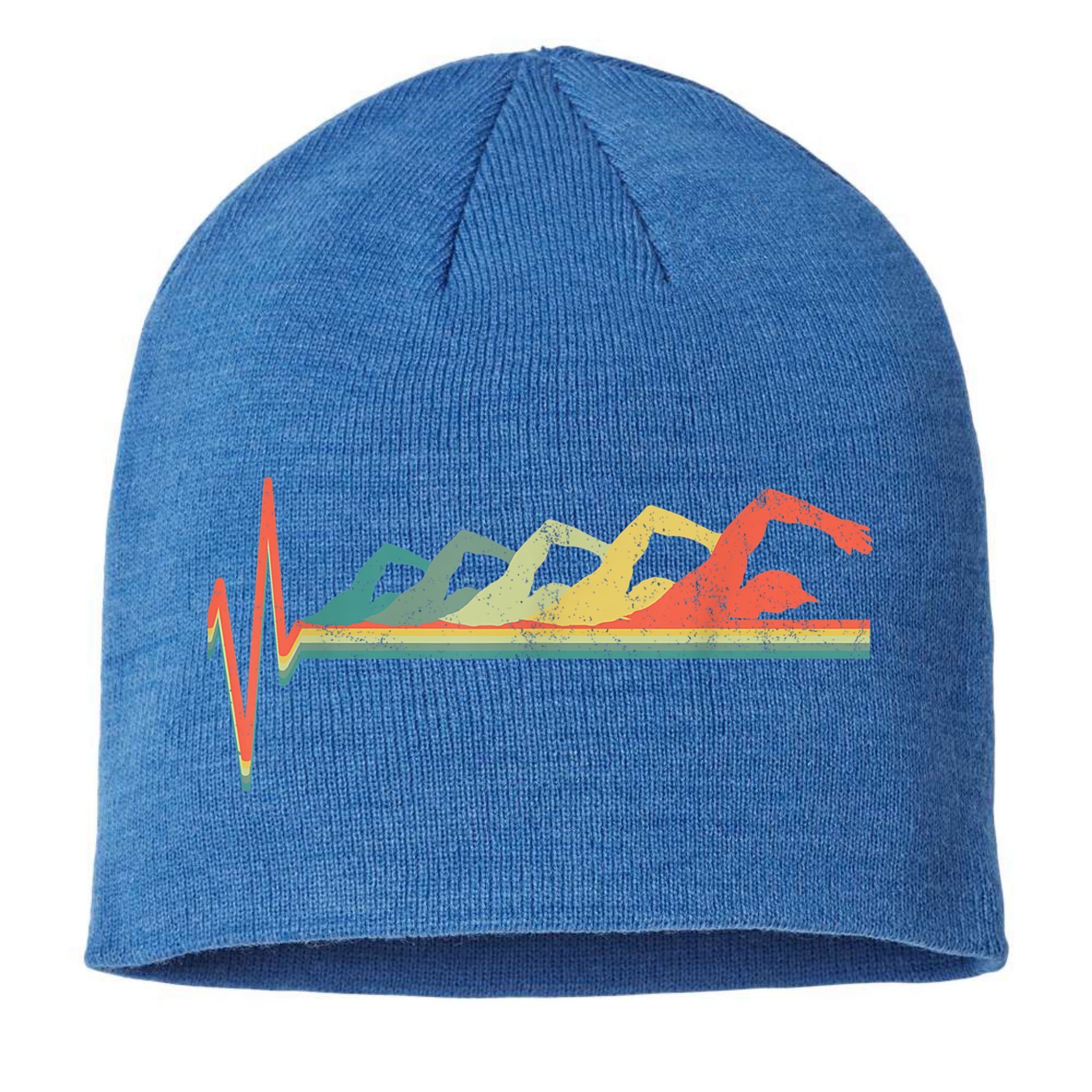 Funny Swimming Gift Swimmer Heartbeat Retro Gift Sustainable Beanie