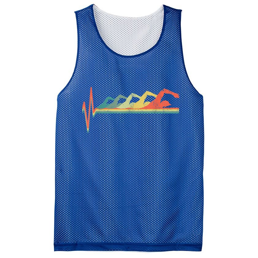 Funny Swimming Gift Swimmer Heartbeat Retro Gift Mesh Reversible Basketball Jersey Tank
