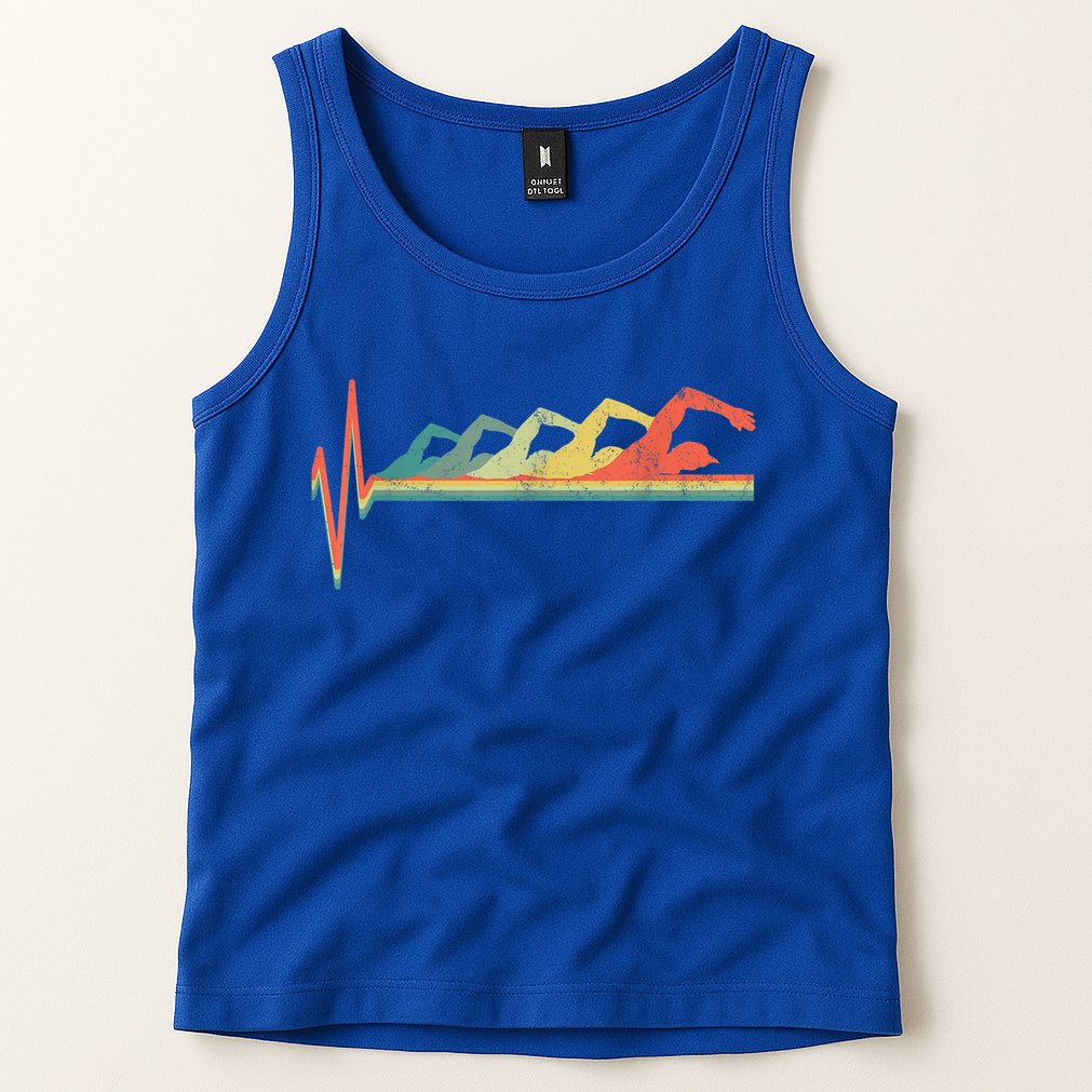 Funny Swimming Gift Swimmer Heartbeat Retro Gift Tank Top