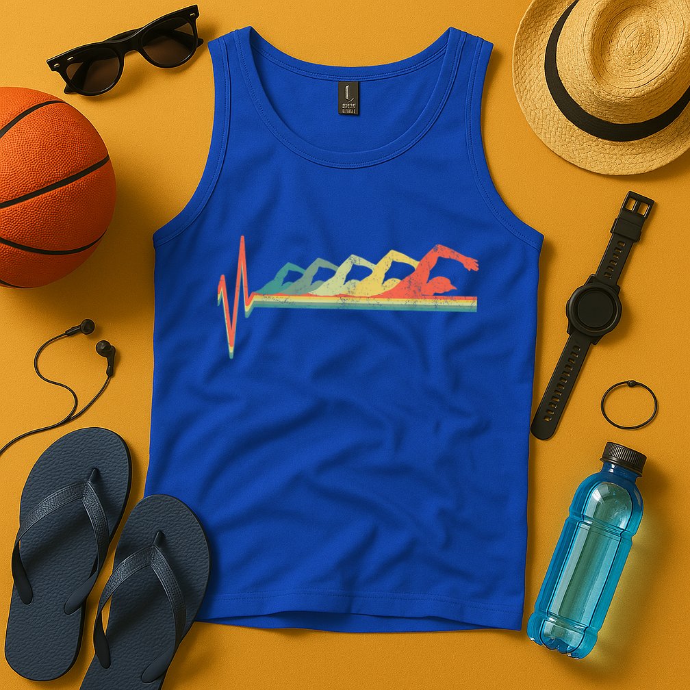 Funny Swimming Gift Swimmer Heartbeat Retro Gift Tank Top