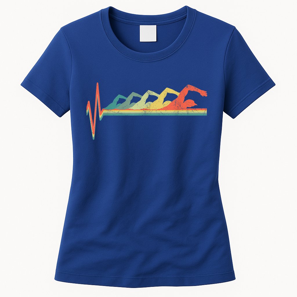 Funny Swimming Gift Swimmer Heartbeat Retro Gift Womens T-Shirt