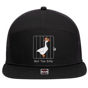 Funny Silly Goose Lover Mugshot Meme Got Too Silly 7 Panel Mesh Trucker Snapback Hat