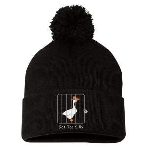 Funny Silly Goose Lover Mugshot Meme Got Too Silly Pom Pom 12in Knit Beanie