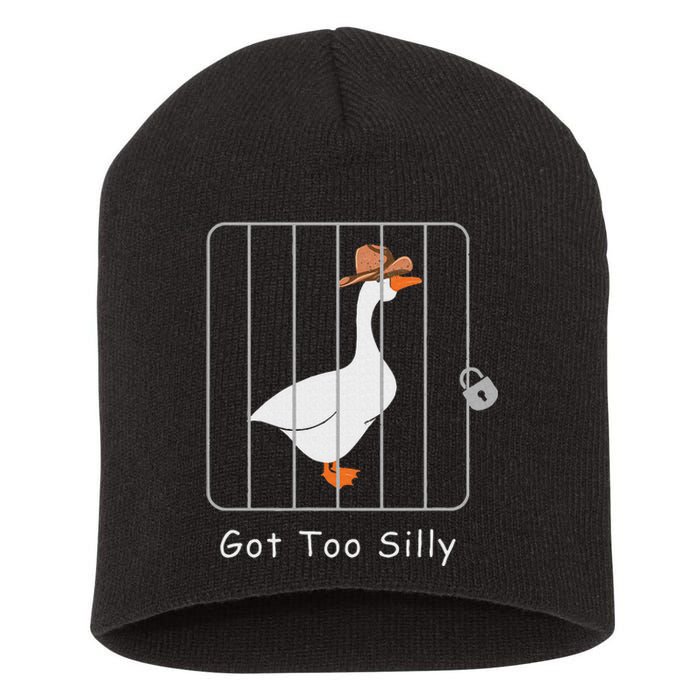 Funny Silly Goose Lover Mugshot Meme Got Too Silly Short Acrylic Beanie