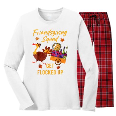 Friendsgiving Squad Get Flocked Up Thanksgiving Women's Long Sleeve Flannel Pajama Set 