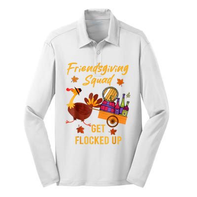 Friendsgiving Squad Get Flocked Up Thanksgiving Silk Touch Performance Long Sleeve Polo