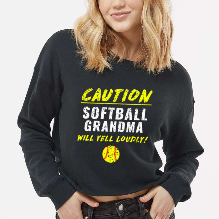 Fastpitch Softball Grandma Funny Cropped Pullover Crew