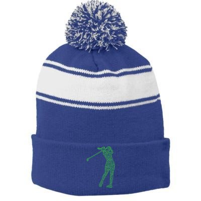 Funny Shamrock Golf St Patricks Day Golfer Gift Stripe Pom Pom Beanie