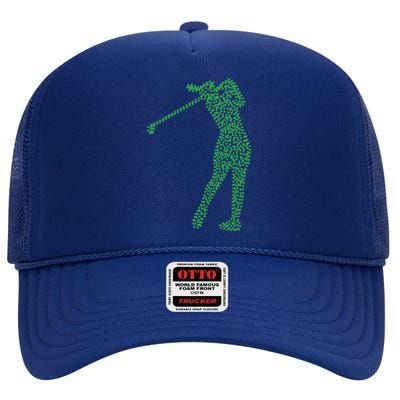 Funny Shamrock Golf St Patricks Day Golfer Gift High Crown Mesh Back Trucker Hat