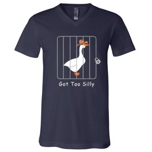 Funny Silly Goose Lover Mugshot Meme Got Too Silly V-Neck T-Shirt