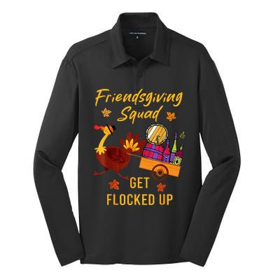 Friendsgiving Squad Get Flocked Up Thanksgiving Silk Touch Performance Long Sleeve Polo