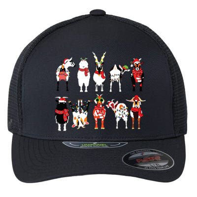 Funny Santa Goats Christmas Farmer Goat Lover Farming Flexfit Unipanel Trucker Cap