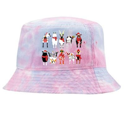 Funny Santa Goats Christmas Farmer Goat Lover Farming Tie-Dyed Bucket Hat