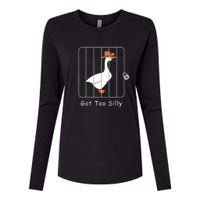 Funny Silly Goose Lover Mugshot Meme Got Too Silly Womens Cotton Relaxed Long Sleeve T-Shirt