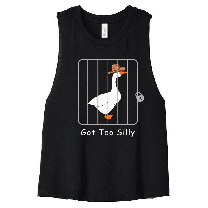 Funny Silly Goose Lover Mugshot Meme Got Too Silly Women's Racerback Cropped Tank