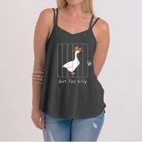 Funny Silly Goose Lover Mugshot Meme Got Too Silly Women's Strappy Tank