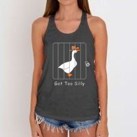 Funny Silly Goose Lover Mugshot Meme Got Too Silly Women's Knotted Racerback Tank