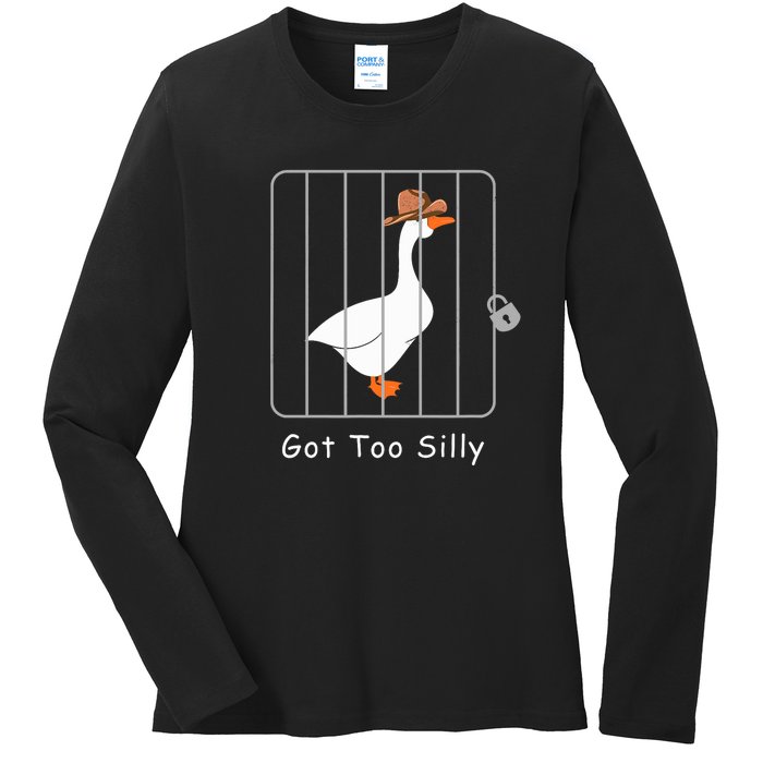 Funny Silly Goose Lover Mugshot Meme Got Too Silly Ladies Long Sleeve Shirt