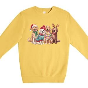 Funny Santa Golden Retriever Christmas Light Golden Mom Meaningful Gift Premium Crewneck Sweatshirt