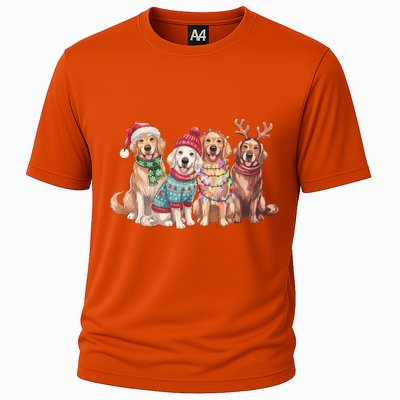 Funny Santa Golden Retriever Christmas Light Golden Mom Meaningful Gift Cooling Performance Crew T-Shirt