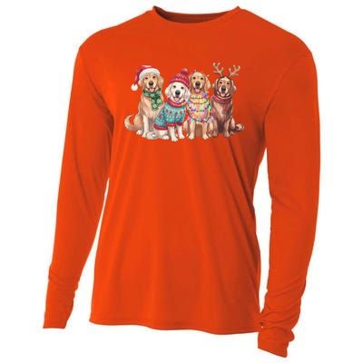 Funny Santa Golden Retriever Christmas Light Golden Mom Meaningful Gift Cooling Performance Long Sleeve Crew