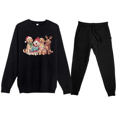 Funny Santa Golden Retriever Christmas Light Golden Mom Meaningful Gift Premium Crewneck Sweatsuit Set