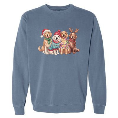 Funny Santa Golden Retriever Christmas Light Golden Mom Meaningful Gift Garment-Dyed Sweatshirt