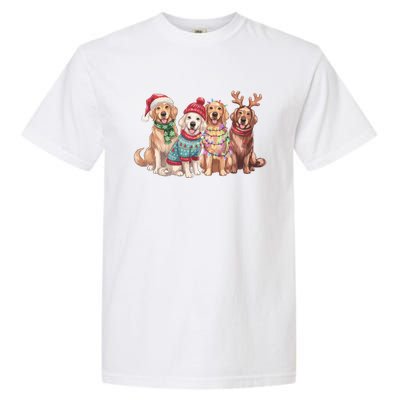 Funny Santa Golden Retriever Christmas Light Golden Mom Meaningful Gift Garment-Dyed Heavyweight T-Shirt