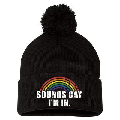 Funny Sounds Gay IM In With Rainbow Flag Pom Pom 12in Knit Beanie