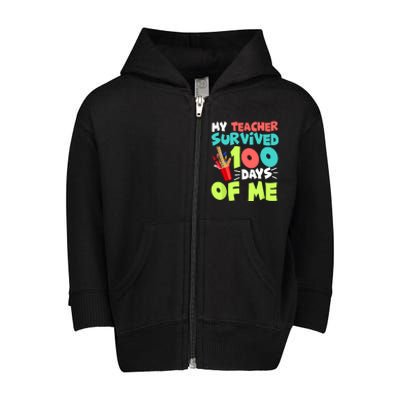 Funny School Gift 100 Days Of School Toddler Zip Fleece Hoodie